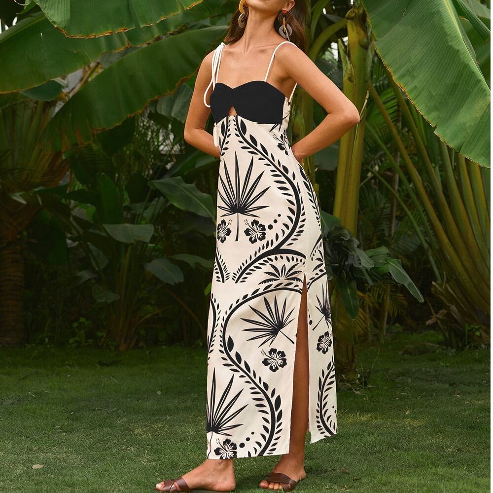 Commense Black and Cream Maxi Dress NWT